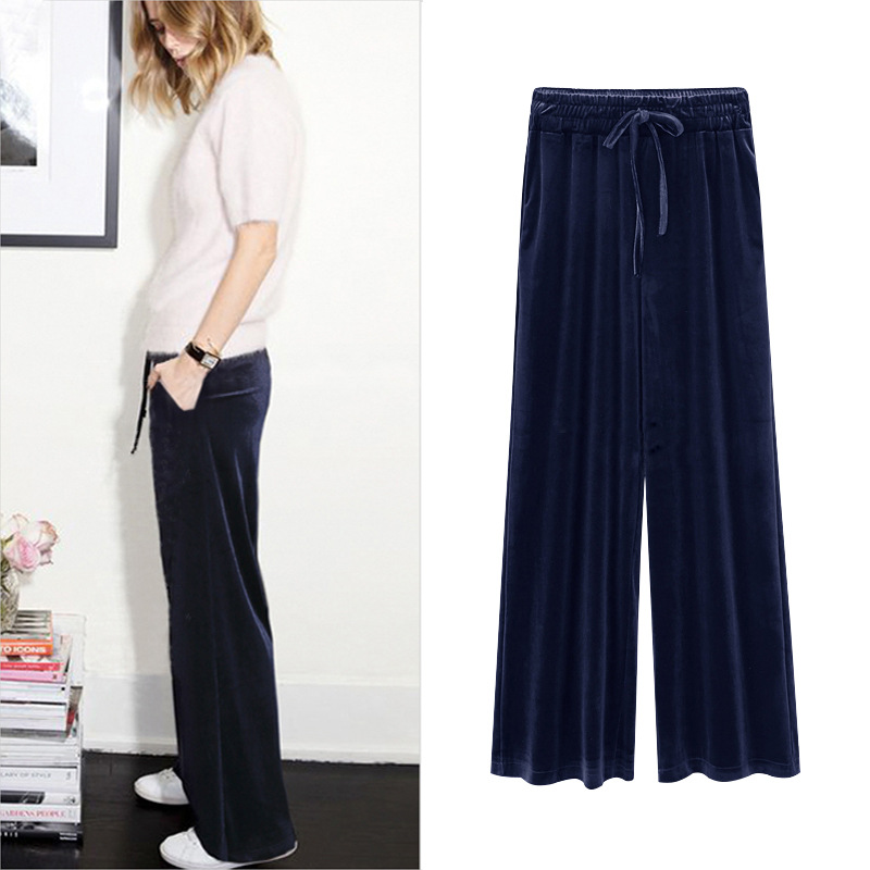 Pantalones de pierna ancha de terciopelo dorado pantalones transfronterizos de mujer sueltos más el tamaño de cintura alta Pantalones de mujer adelgazantes pantalones casuales para niñas regordetas de 200kg image 5