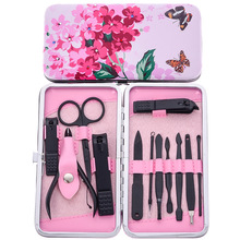 磨砂黑色指甲钳 粉色镶钻指甲刀套装 美甲修甲指甲剪 水钻-12B