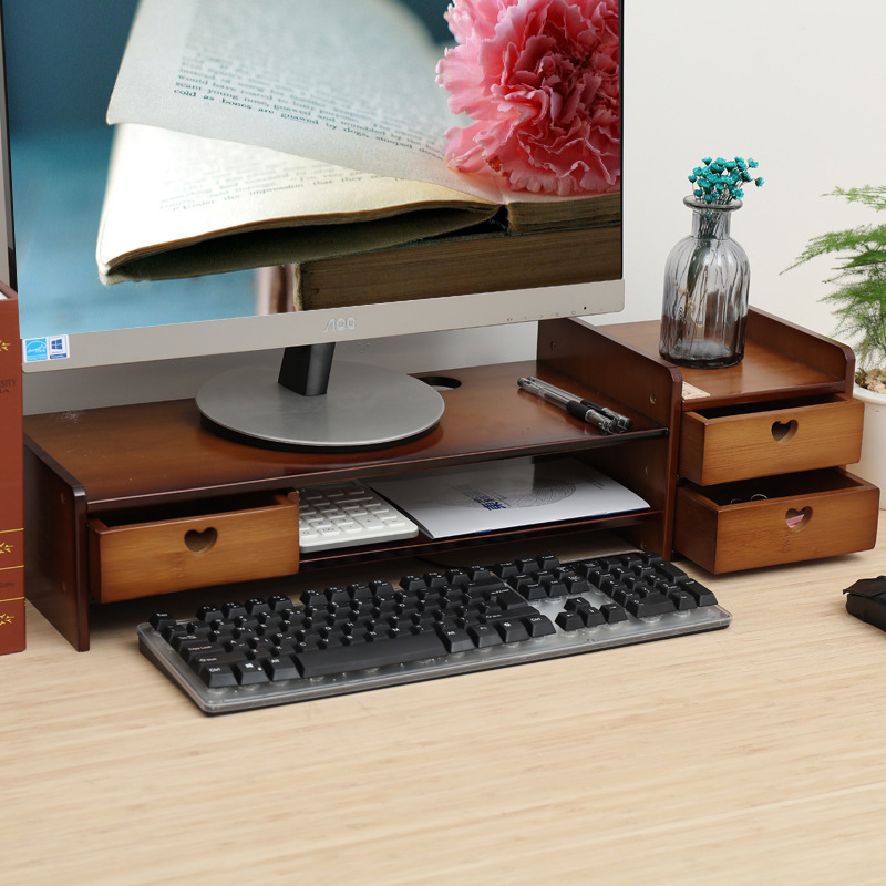 Té color monitor de la computadora soporte del ordenador de bambú teclado de escritorio estante de almacenamiento base portátil