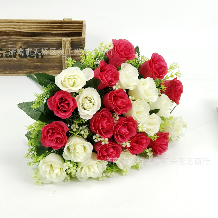 Ramo de 24 rosas artificiales para decoración del hogar, boda o fotografía