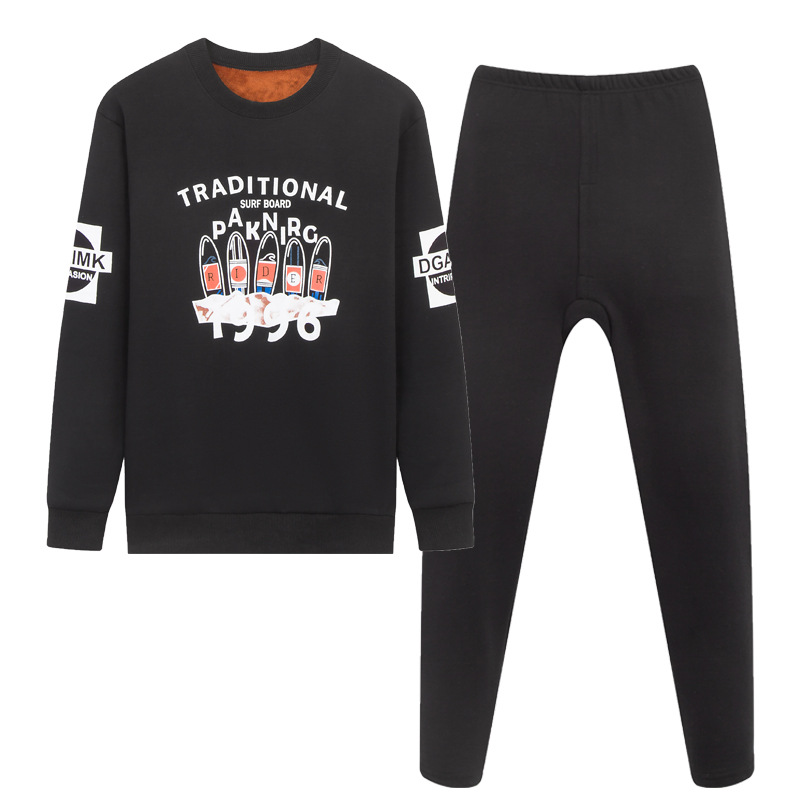 Traje de ropa interior térmica para niños medianos y grandes forrado de vellón engrosado adolescentes ropa de otoño para niños ropa exterior para niños suéter