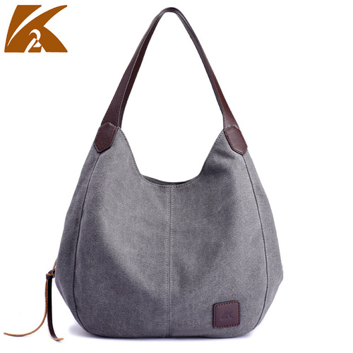 New canvas bag for women, fashionable and versatile, literary and simple, Korean style single shoulder handbag, multi-compartment casual large bag