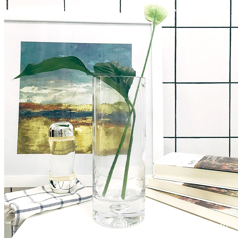 透明底泡玻璃直筒花瓶特大号加厚转运竹绿萝水培客厅装饰摆件竹子
