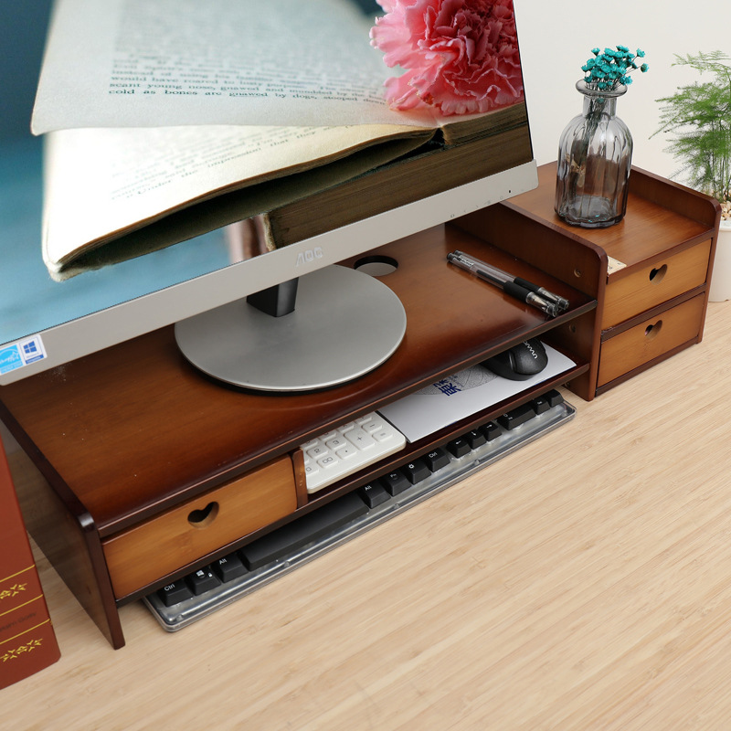 Té color monitor de la computadora soporte del ordenador de bambú teclado de escritorio estante de almacenamiento base portátil