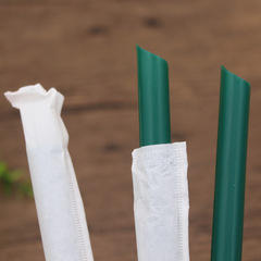 米淘一次性塑料吸管批發透明直吸管墨綠色獨立紙包裝吸管100支裝