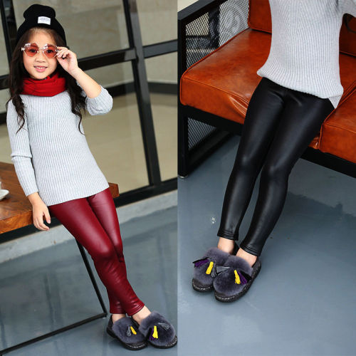 Children's Spring and Autumn Leggings, Fleece Lined, imitation leather pants, thin children's leather pants, children's long pants wholesale