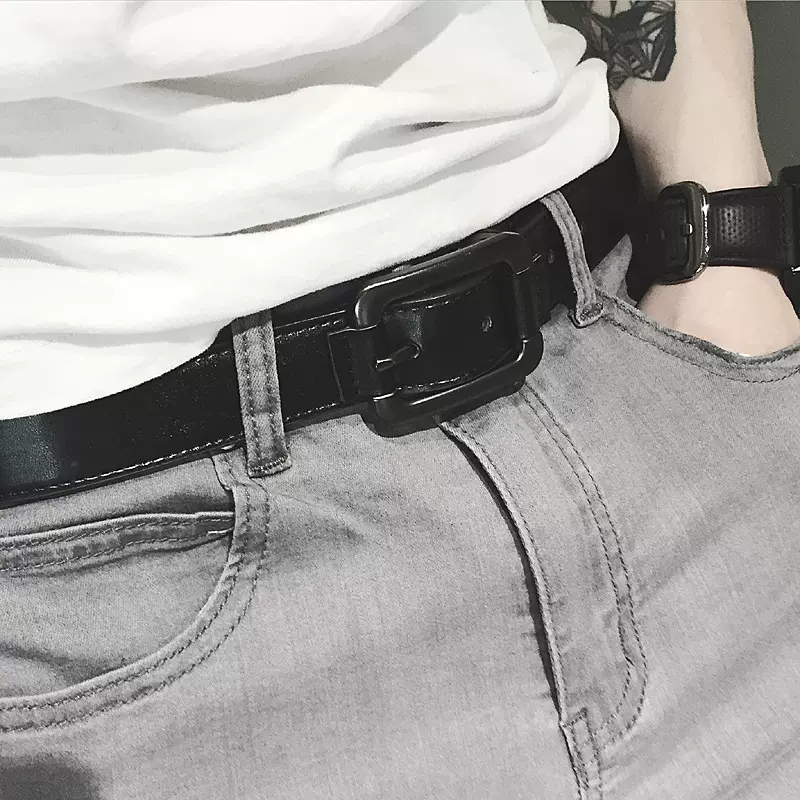 ins潮男腰带 韩国潮流复古皮带牛皮纯色百搭休闲皮带男裤带女