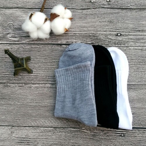Men's mid-calf socks, autumn black, white and gray floor socks, solid color polyester-cotton mid-calf socks, running arena socks, foot bath floor socks