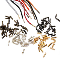 Metal round head laces with copper tips for factory use, 4*23mm shoe laces with metal round tips, metal loop ends with metal clasps