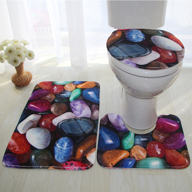 Household flannel 3d digital printing floor mat bathroom toilet three-piece carpet toilet mat non-slip mat manufacturers