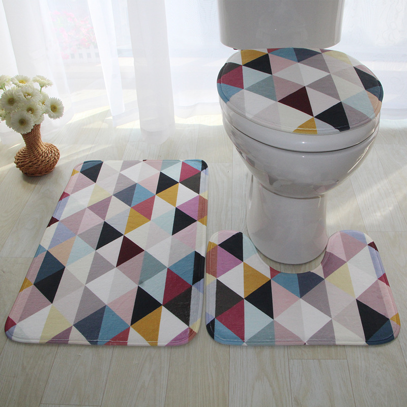 Household flannel 3d digital printing floor mat bathroom toilet three-piece carpet toilet mat non-slip mat manufacturers