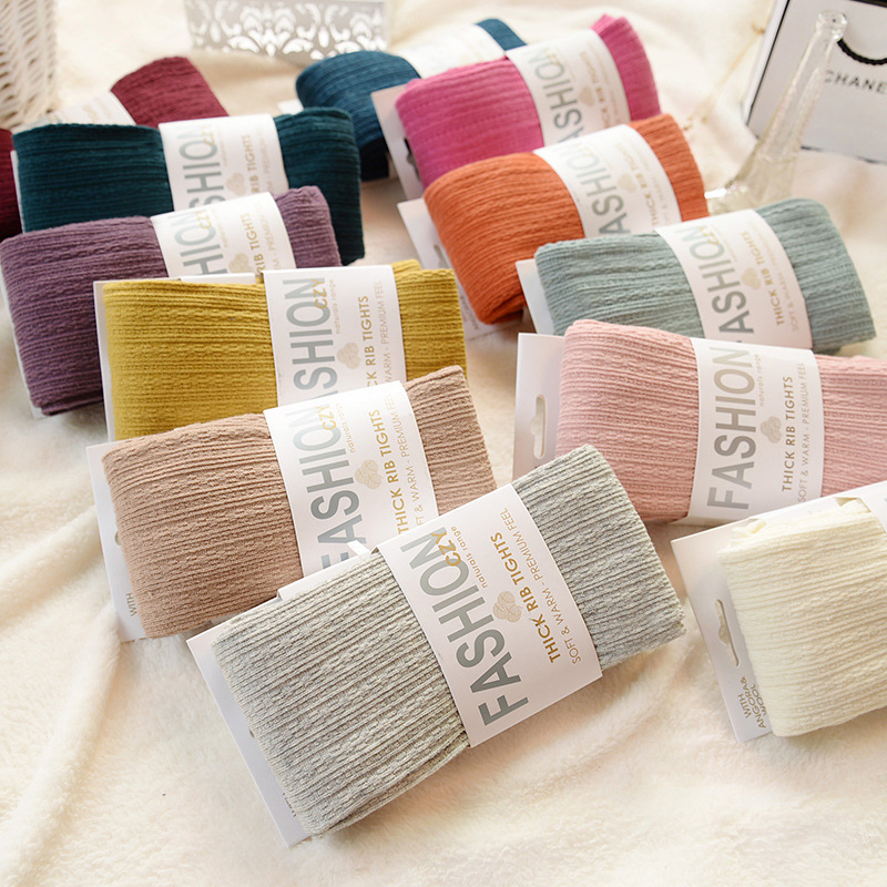 Autumn and winter thickened knitted twist vertical strip pantyhose foot nine points flat vertical strip bottoming pants wholesale cotton