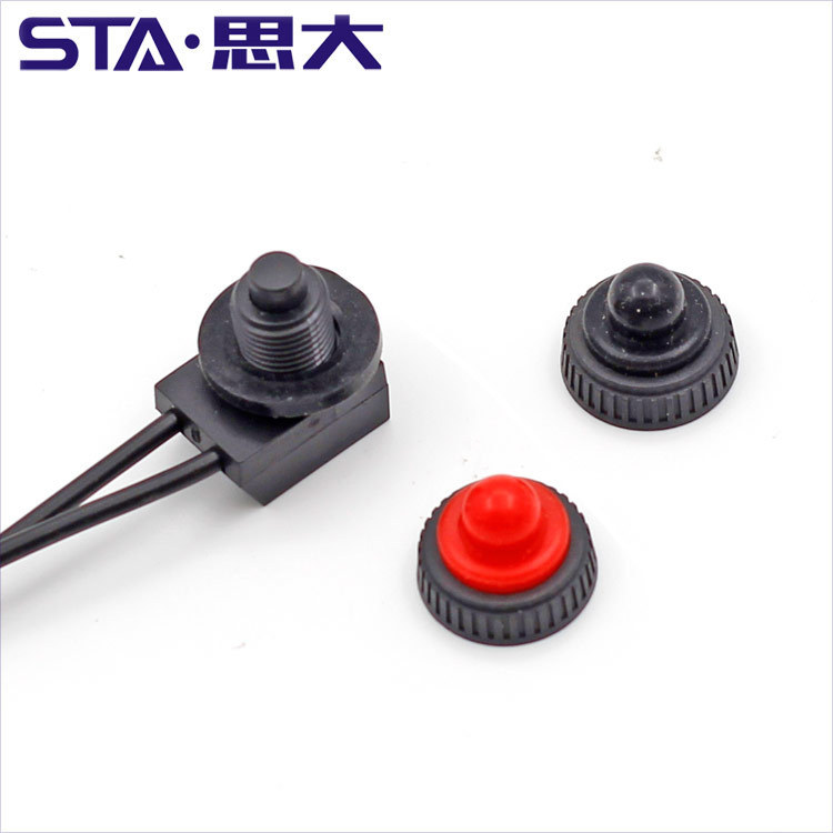 In stock KP-107 waterproof switch IP67 button switch with wire with black/red rubber cap ZE-107S