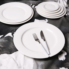 Pure white ceramic round flat plate Western steak plate snack cake plate restaurant dumpling plate dessert plate can be customized