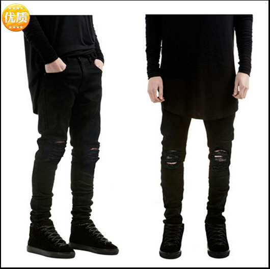 Cross-border Foreign Trade Denim European and American High Street Trendy Brand Pure Black Slim-fit Small Foot Elastic Jeans Men's Slim-fit