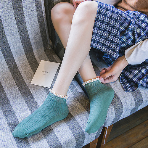 Spring new women's socks Japanese dark thread lace boat socks Women's double-needle cotton short socks wholesale