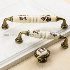 Emperor Yin Ancient Brown Flower Red and Green Leaf Pattern Ceramic Handle Pastoral Furniture Handle Cabinet Door Drawer Handle 1005
