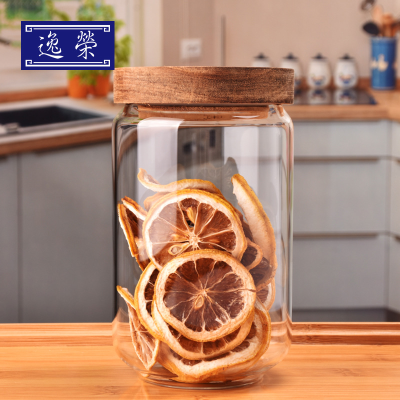 现货密封罐厨房谷物杂粮糖果茶叶咖啡收纳罐相思木透明玻璃储物罐