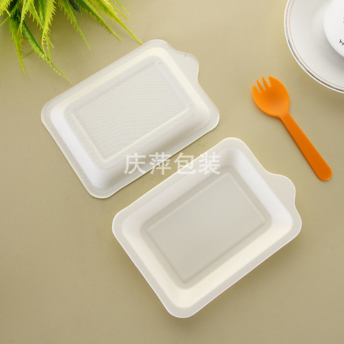 100 pack birthday cake plates, disposable white paper plates, environmentally friendly paper pulp plates, rectangular food trays