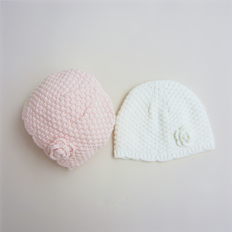 欧美玉米针手钩花女童针织圆帽冬季帽女童针织毛线帽加厚保暖帽