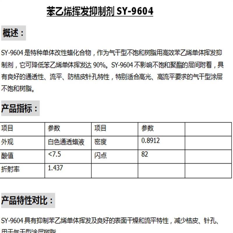 广州尚源化学SY-9604苯乙烯挥发抑制剂