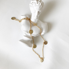 Van Zhiqiao Korean Version S925 Pure Silver Ankle Chain 0-Character Chain Golden Summer Round Ankle Chain