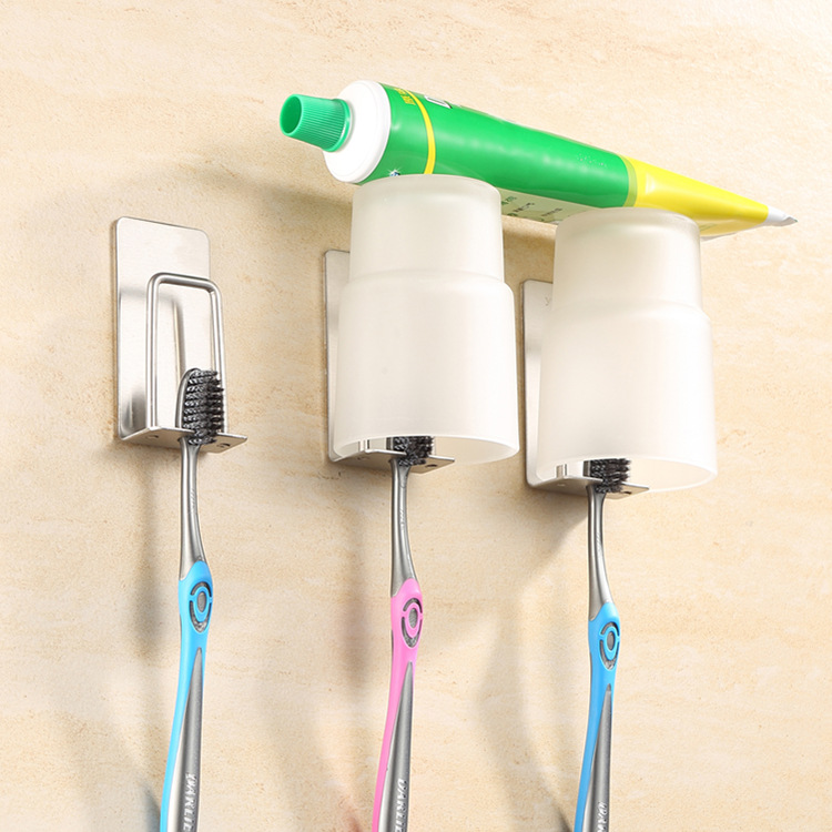 牙刷置物架免打孔壁挂式家用卫生间收纳漱口杯牙膏牙刷架不锈钢