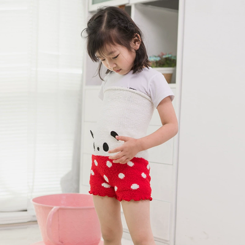 Теплая Высококачественная полубархатная в наличии Однослойная Толстая мультяшная детская защита живота с высокой талией детские брюки для защиты живота