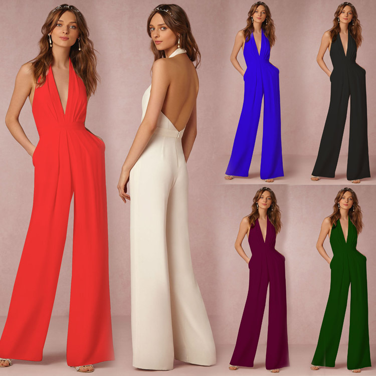 European and American Summer New Casual Jumpsuit Amazon Ebay Sexy Sleeveless Halter Jumpsuit