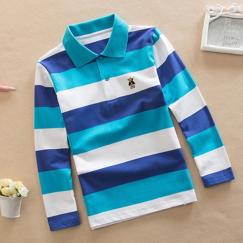  spring and autumn boys' long-sleeved T-shirt Korean style lapel polo shirt 100-170cm foreign trade foreign single striped children's clothing