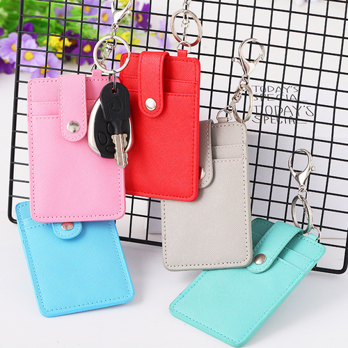 Factory direct sales solid color three card slot small card set meal card bus subway transportation card set key chain accessories card bag