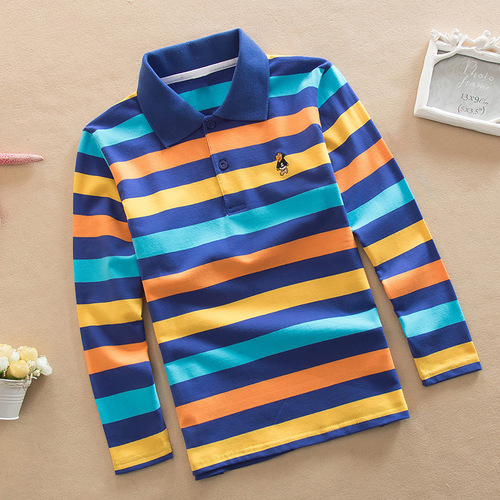  spring and autumn boys' long-sleeved T-shirt Korean style lapel polo shirt 100-170cm foreign trade foreign single striped children's clothing