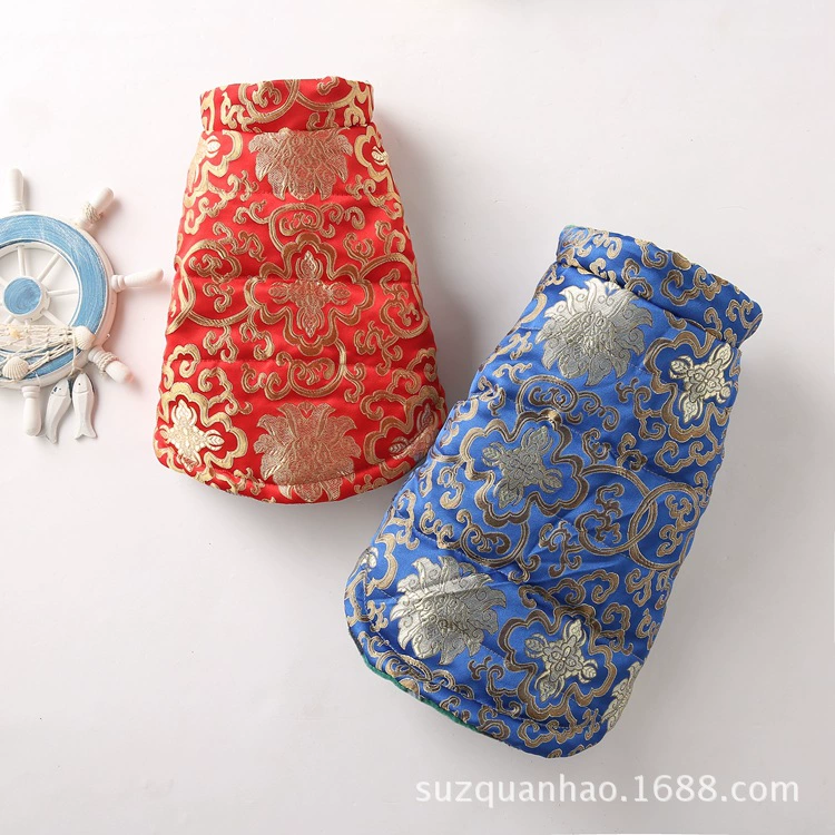 Утолщенная одежда с хлопковой подкладкой, костюм Тан для домашних животных с богатым цветком, одежда для щенков, зимняя одежда для домашних животных, четвероногая Одежда для собак