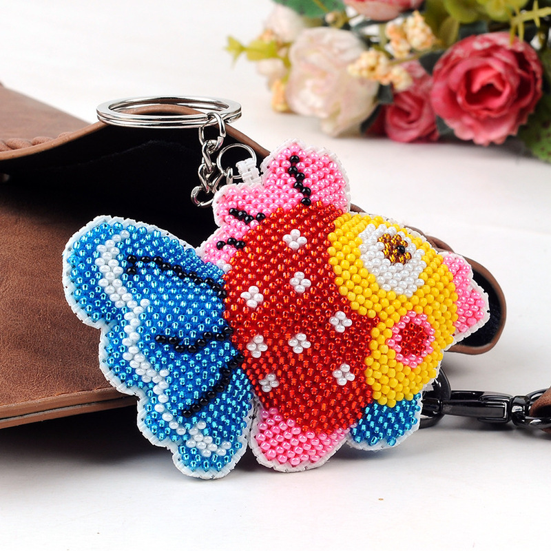 Colorful Bubble Fish Colorful Goldfish Print Small Grid Cross Stitch Full Bead Embroidery Keychain Pendant Double-Sided Embroidery Material