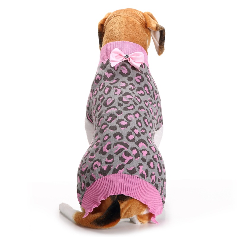 Rosa leopardmönstrad rosett husdjurströja 2018 höst och vinter nya husdjurskläder Teddykläder hundkläder