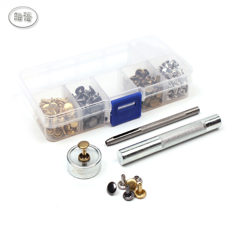 供跨境 100套8mm双面铆钉+安装工具 皮革帽撞钉柳钉 环保出口铆钉