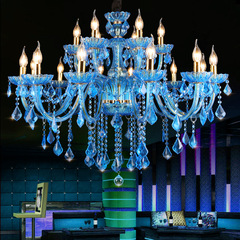 European-style blue crystal chandelier, cafe pendant light, Mediterranean art cybercafe pendant light, clothing store hotel club lighting