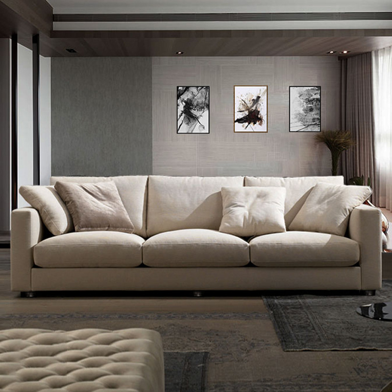 Sofá de tela al por mayor autónomo de la fábrica de Guangdong, estilo nórdico, estilo japonés, moderno, apartamento pequeño y mediano, sala de estar de plumón de látex