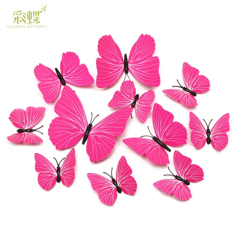 Сплошной Цвет Бабочка 12 шт. 6 цветов Моделирование Бабочка пластик ПВХ украшения стены бабочка настенные наклейки 3D стерео