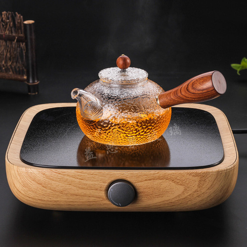 Hand-blown hammer teapot with handle, high temperature resistance, thickened side handle, boiling teapot with lid, Chinese creative flower teapot