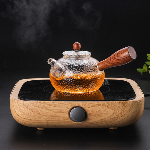 Hand-blown hammer teapot with handle, high temperature resistance, thickened side handle, boiling teapot with lid, Chinese creative flower teapot