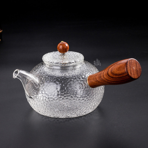 Hand-blown hammer teapot with handle, high temperature resistance, thickened side handle, boiling teapot with lid, Chinese creative flower teapot