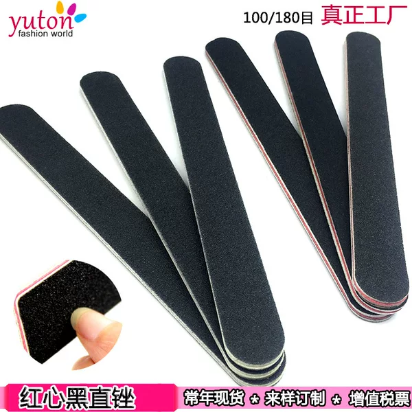 Factory spot red nail file double-sided black sandpaper straight round head sand strip nail polish strip