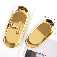 Nordic golden oval plate jewelry storage water cup tray stainless steel fish plate metal desktop storage tray