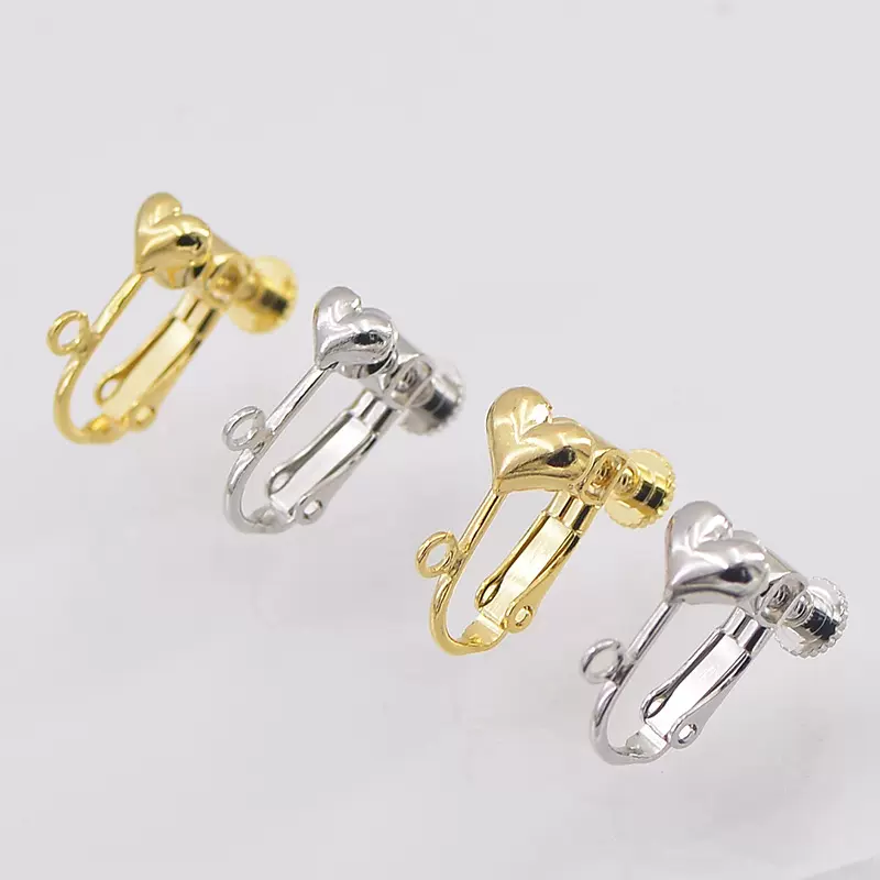 日韩手作无耳洞diy饰品配件 6MM心形头螺丝耳夹简约可调节假耳环