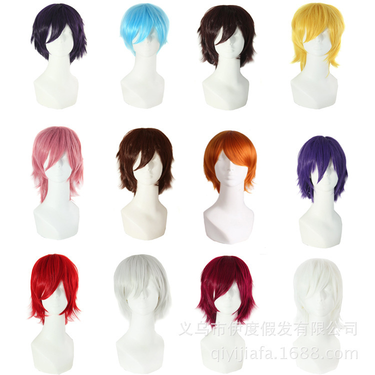 Flip-Up Cosplay Wig Short Hair, Multiple Colors Available for Anime Characters, Flip-Up Men's Short Hair, Short Perm Curly Hair, Fluffy