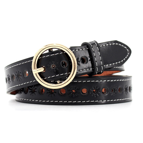 Women's Korean style belt with hollow gold round buckle decoration fashion belt women's casual jeans belt trendy one-piece drop shipping