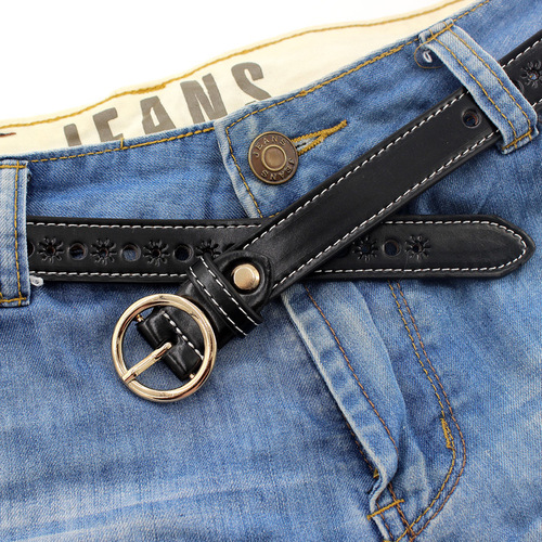 Women's Korean style belt with hollow gold round buckle decoration fashion belt women's casual jeans belt trendy one-piece drop shipping