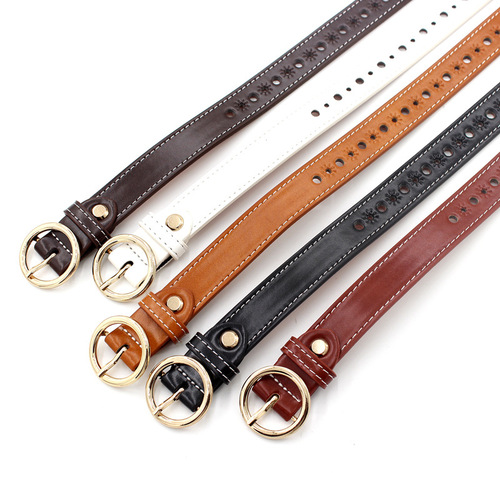 Women's Korean style belt with hollow gold round buckle decoration fashion belt women's casual jeans belt trendy one-piece drop shipping