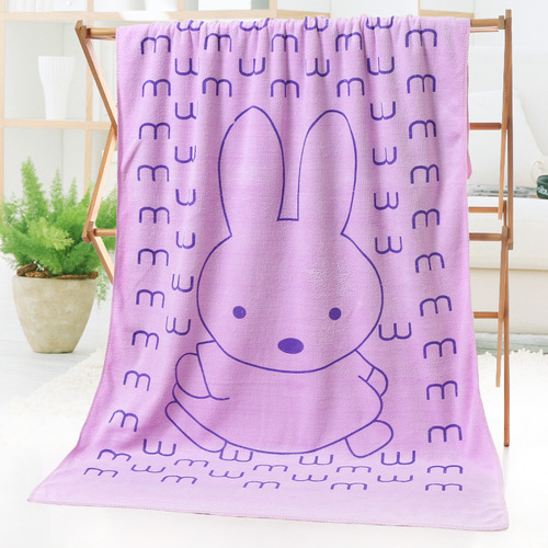 Wholesale microfiber bath towel absorbent cartoon rabbit head printed beach towel adult foreign trade towel soft and lint-free